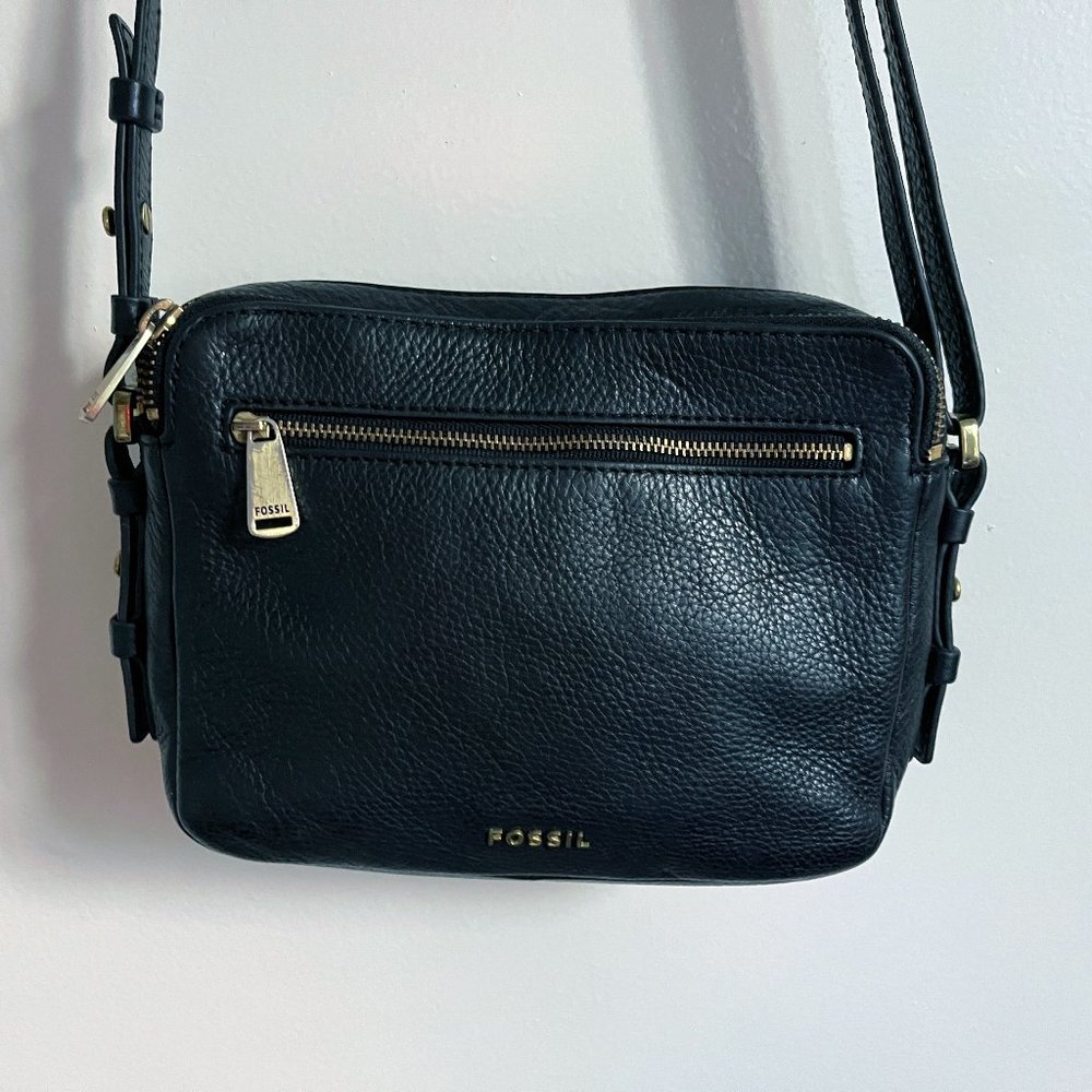 Fossil Small Crossbody Purse Bag Black Leather 8.5" x 6.5"
